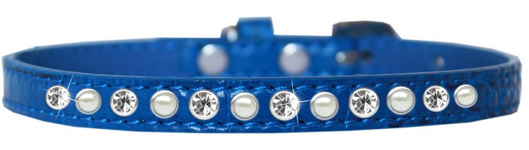 Pearl and Clear Jewel Croc Dog Collar Blue Size 16